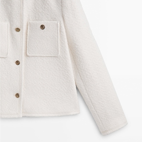 NWT. Massimo Dutti Cream Wool Blend Textured Elegant Cropped Jacket. Size M, L. - Picture 4 of 13